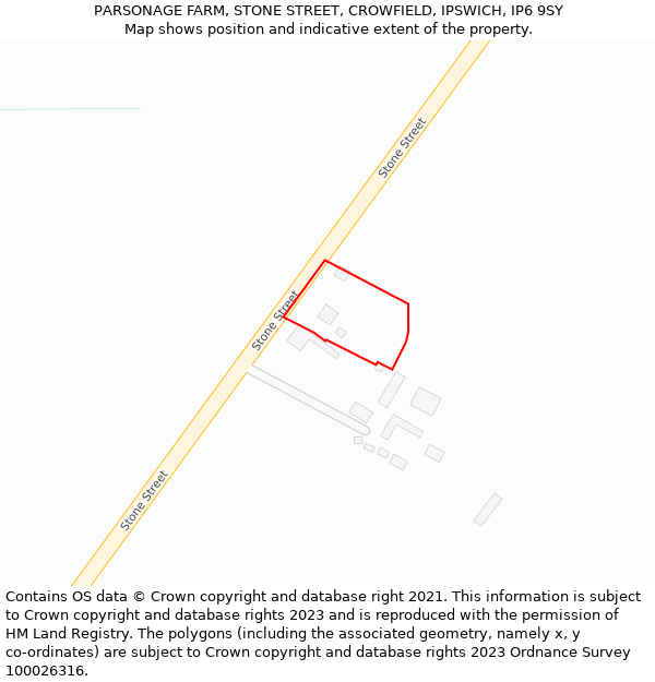 PARSONAGE FARM, STONE STREET, CROWFIELD, IPSWICH, IP6 9SY: Location map and indicative extent of plot