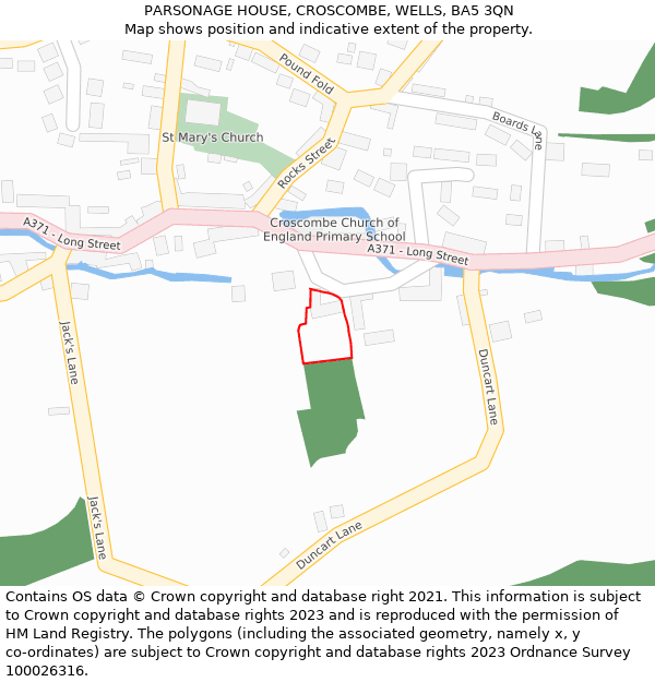 PARSONAGE HOUSE, CROSCOMBE, WELLS, BA5 3QN: Location map and indicative extent of plot