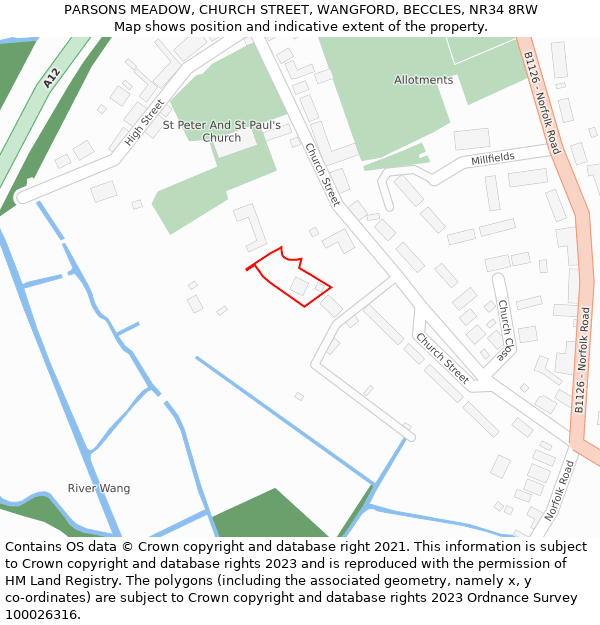 PARSONS MEADOW, CHURCH STREET, WANGFORD, BECCLES, NR34 8RW: Location map and indicative extent of plot