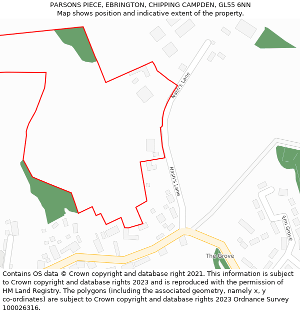 PARSONS PIECE, EBRINGTON, CHIPPING CAMPDEN, GL55 6NN: Location map and indicative extent of plot