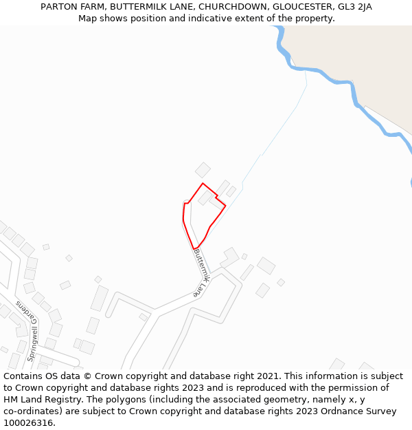 PARTON FARM, BUTTERMILK LANE, CHURCHDOWN, GLOUCESTER, GL3 2JA: Location map and indicative extent of plot