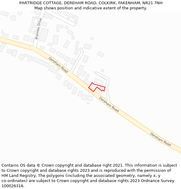 PARTRIDGE COTTAGE, DEREHAM ROAD, COLKIRK, FAKENHAM, NR21 7NH: Location map and indicative extent of plot