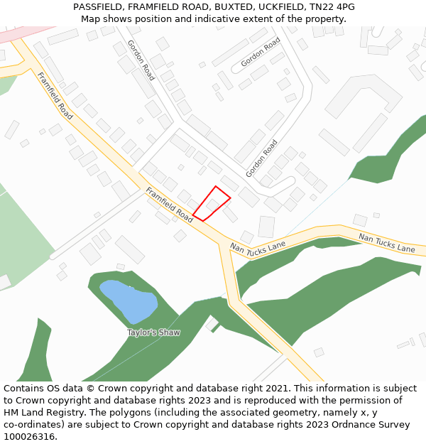 PASSFIELD, FRAMFIELD ROAD, BUXTED, UCKFIELD, TN22 4PG: Location map and indicative extent of plot