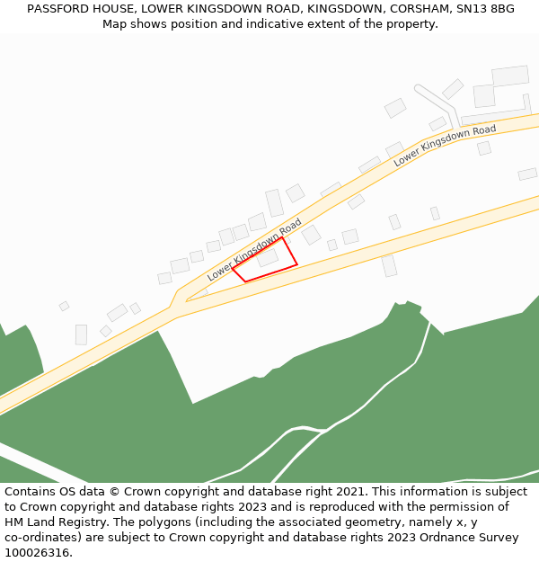 PASSFORD HOUSE, LOWER KINGSDOWN ROAD, KINGSDOWN, CORSHAM, SN13 8BG: Location map and indicative extent of plot