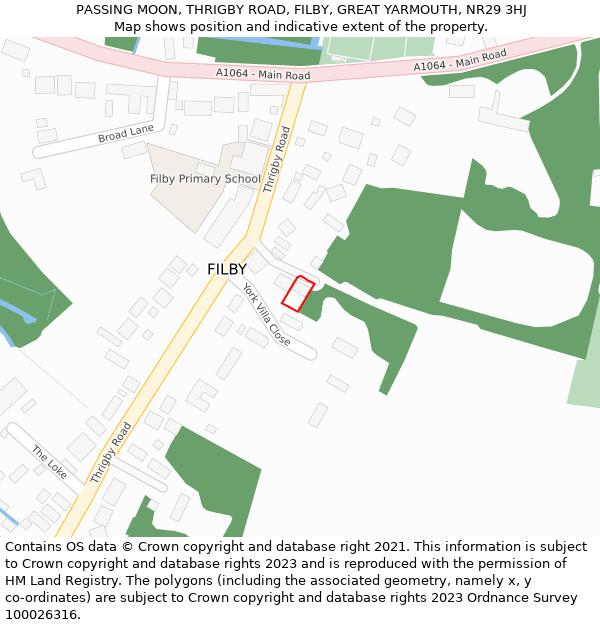PASSING MOON, THRIGBY ROAD, FILBY, GREAT YARMOUTH, NR29 3HJ: Location map and indicative extent of plot