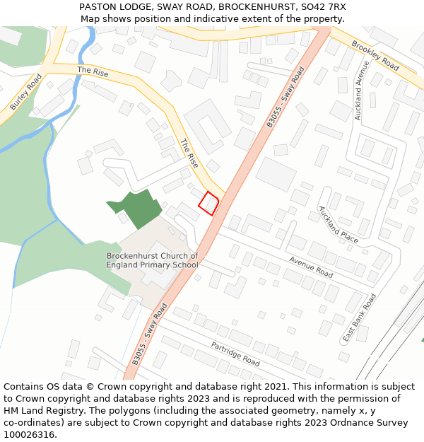 PASTON LODGE, SWAY ROAD, BROCKENHURST, SO42 7RX: Location map and indicative extent of plot