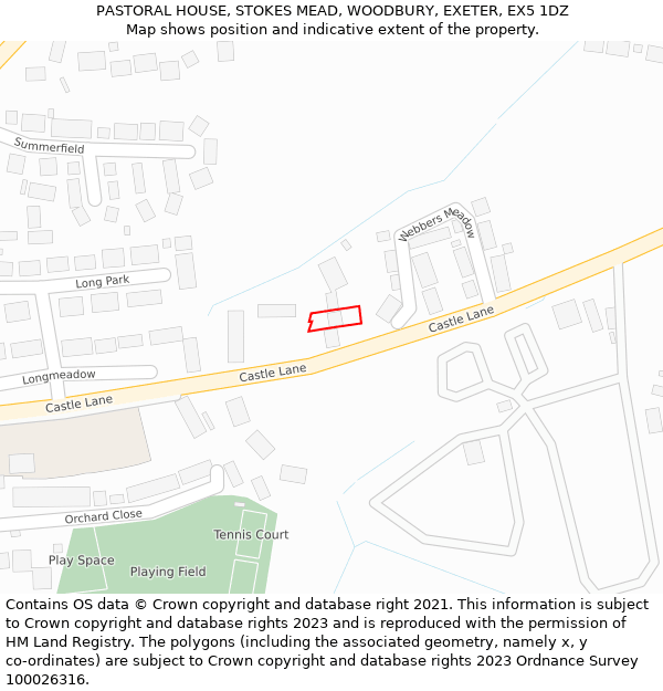 PASTORAL HOUSE, STOKES MEAD, WOODBURY, EXETER, EX5 1DZ: Location map and indicative extent of plot