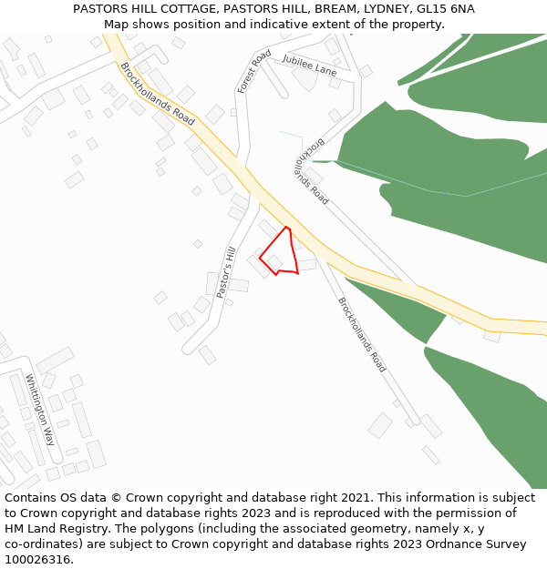 PASTORS HILL COTTAGE, PASTORS HILL, BREAM, LYDNEY, GL15 6NA: Location map and indicative extent of plot