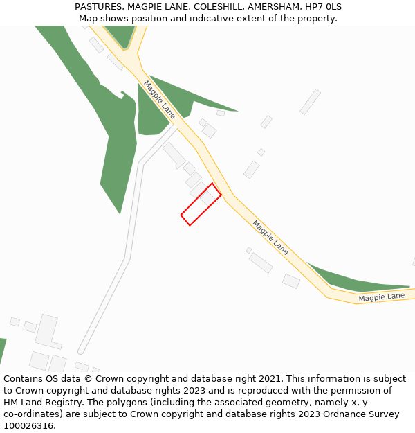 PASTURES, MAGPIE LANE, COLESHILL, AMERSHAM, HP7 0LS: Location map and indicative extent of plot