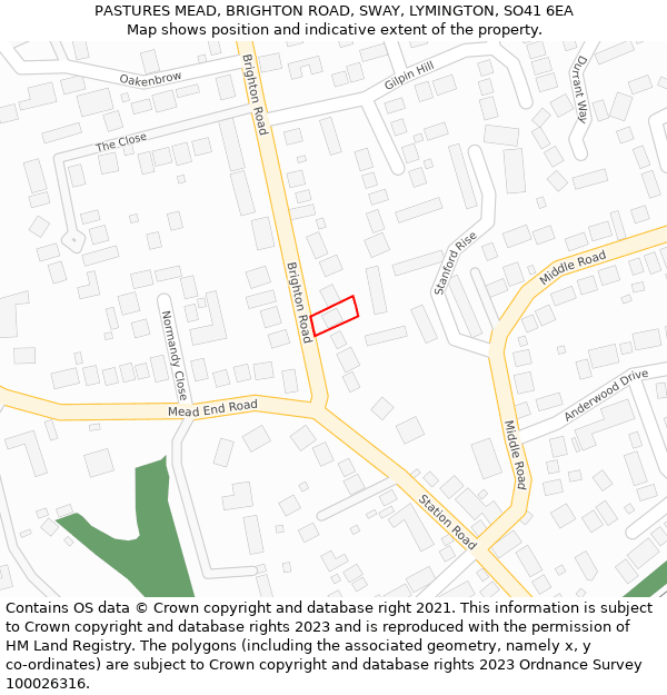 PASTURES MEAD, BRIGHTON ROAD, SWAY, LYMINGTON, SO41 6EA: Location map and indicative extent of plot