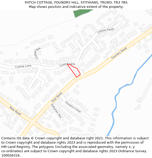 PATCH COTTAGE, FOUNDRY HILL, STITHIANS, TRURO, TR3 7BS: Location map and indicative extent of plot