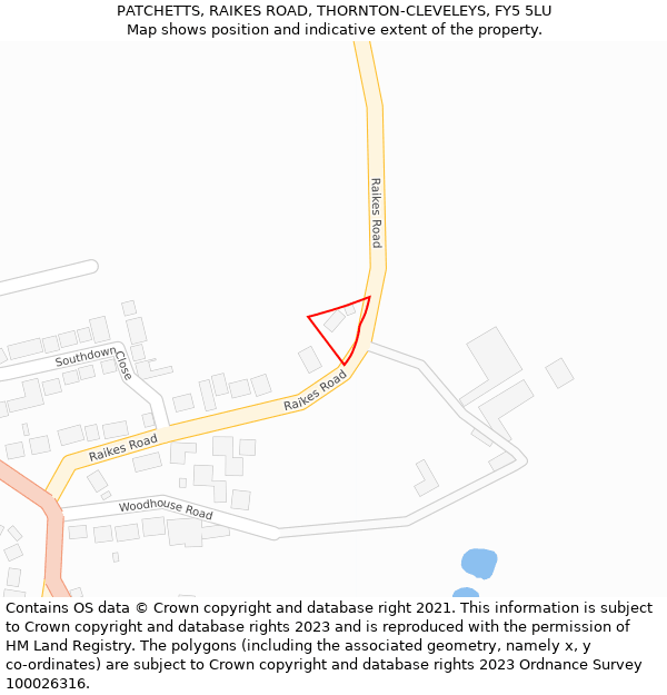 PATCHETTS, RAIKES ROAD, THORNTON-CLEVELEYS, FY5 5LU: Location map and indicative extent of plot
