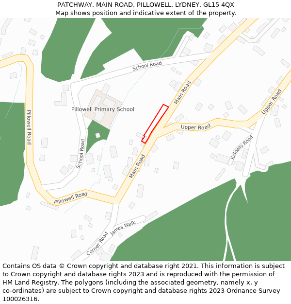 PATCHWAY, MAIN ROAD, PILLOWELL, LYDNEY, GL15 4QX: Location map and indicative extent of plot
