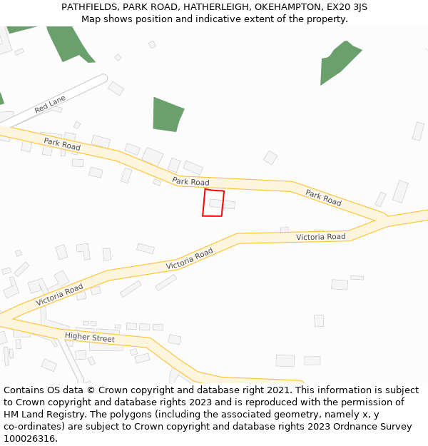 PATHFIELDS, PARK ROAD, HATHERLEIGH, OKEHAMPTON, EX20 3JS: Location map and indicative extent of plot