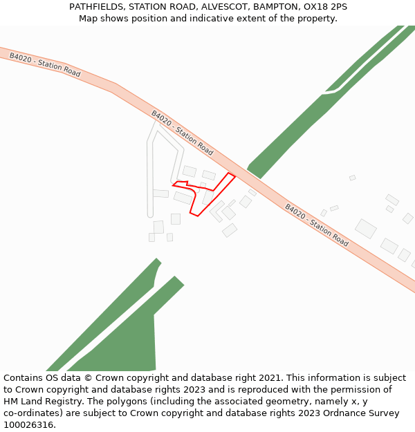 PATHFIELDS, STATION ROAD, ALVESCOT, BAMPTON, OX18 2PS: Location map and indicative extent of plot