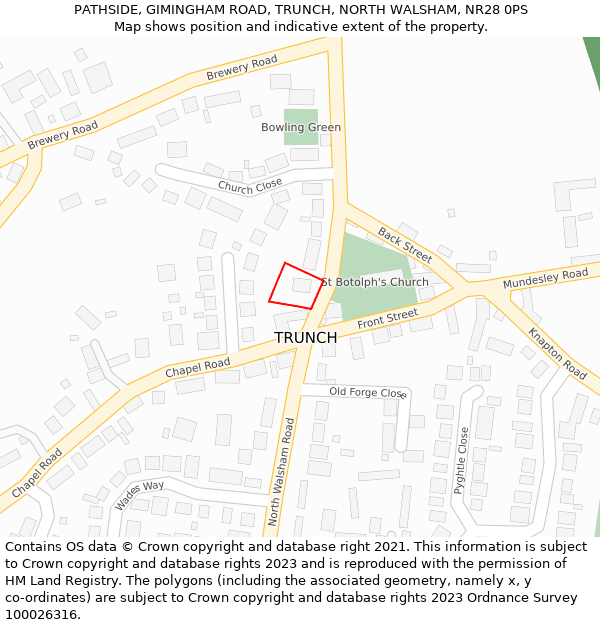 PATHSIDE, GIMINGHAM ROAD, TRUNCH, NORTH WALSHAM, NR28 0PS: Location map and indicative extent of plot