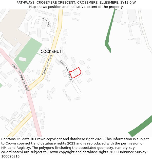 PATHWAYS, CROSEMERE CRESCENT, CROSEMERE, ELLESMERE, SY12 0JW: Location map and indicative extent of plot