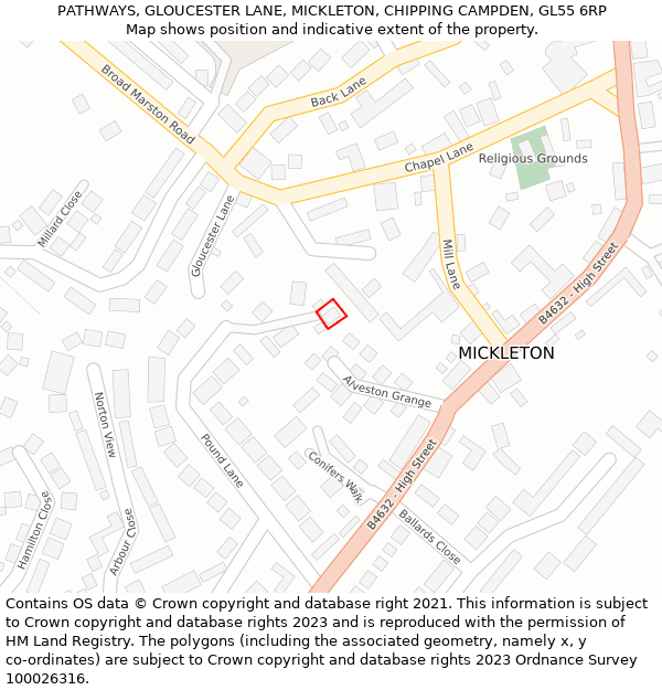 PATHWAYS, GLOUCESTER LANE, MICKLETON, CHIPPING CAMPDEN, GL55 6RP: Location map and indicative extent of plot