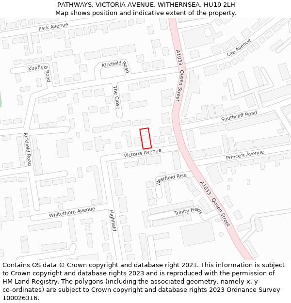 PATHWAYS, VICTORIA AVENUE, WITHERNSEA, HU19 2LH: Location map and indicative extent of plot