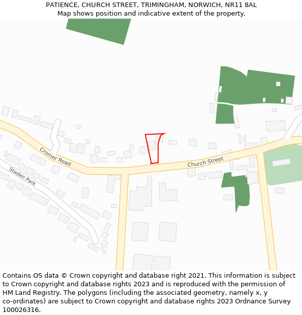 PATIENCE, CHURCH STREET, TRIMINGHAM, NORWICH, NR11 8AL: Location map and indicative extent of plot