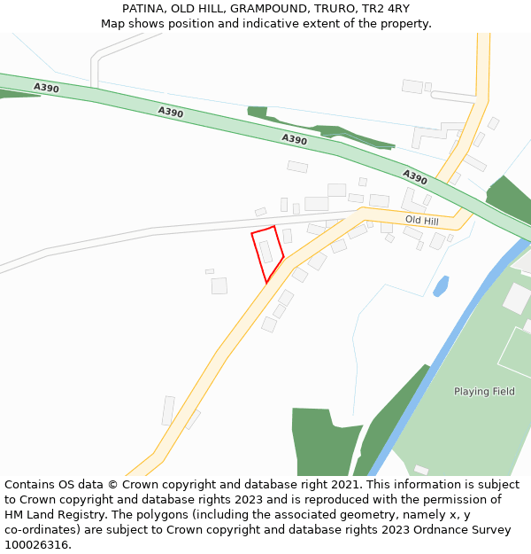 PATINA, OLD HILL, GRAMPOUND, TRURO, TR2 4RY: Location map and indicative extent of plot