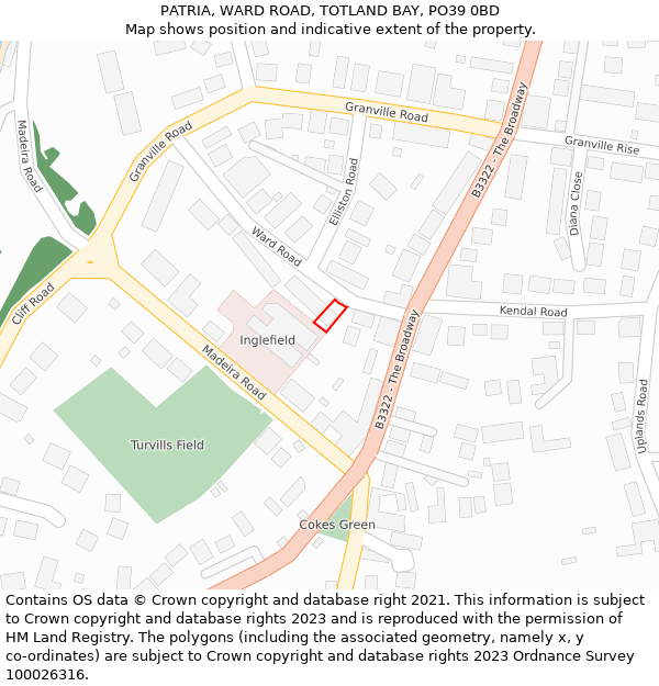 PATRIA, WARD ROAD, TOTLAND BAY, PO39 0BD: Location map and indicative extent of plot