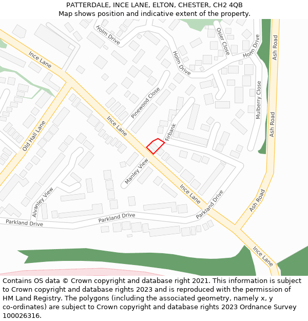 PATTERDALE, INCE LANE, ELTON, CHESTER, CH2 4QB: Location map and indicative extent of plot