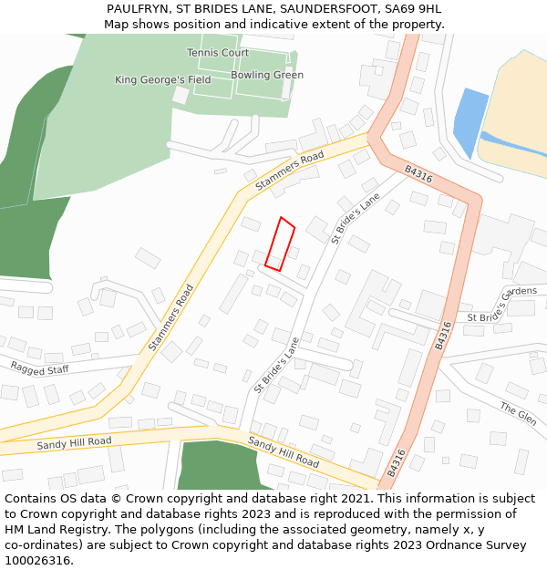 PAULFRYN, ST BRIDES LANE, SAUNDERSFOOT, SA69 9HL: Location map and indicative extent of plot