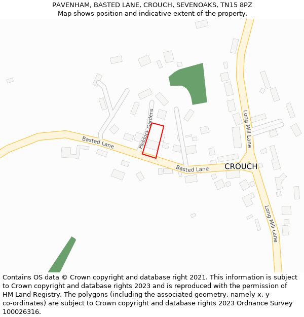 PAVENHAM, BASTED LANE, CROUCH, SEVENOAKS, TN15 8PZ: Location map and indicative extent of plot