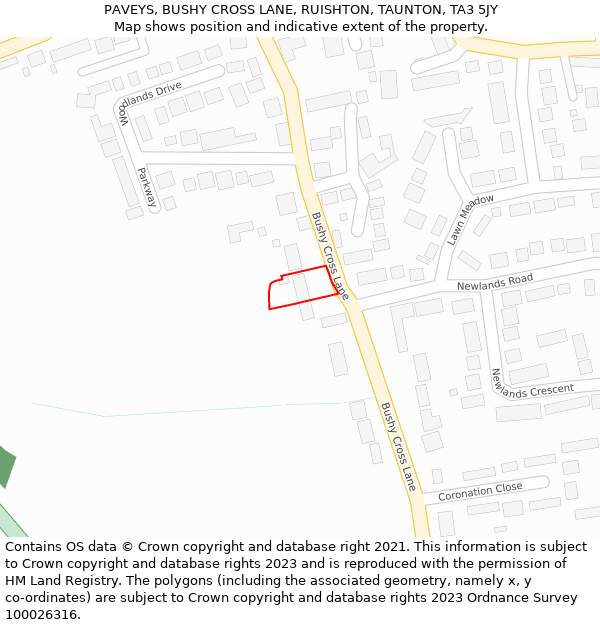 PAVEYS, BUSHY CROSS LANE, RUISHTON, TAUNTON, TA3 5JY: Location map and indicative extent of plot