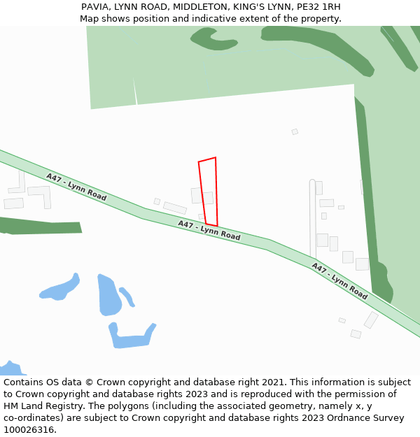 PAVIA, LYNN ROAD, MIDDLETON, KING'S LYNN, PE32 1RH: Location map and indicative extent of plot