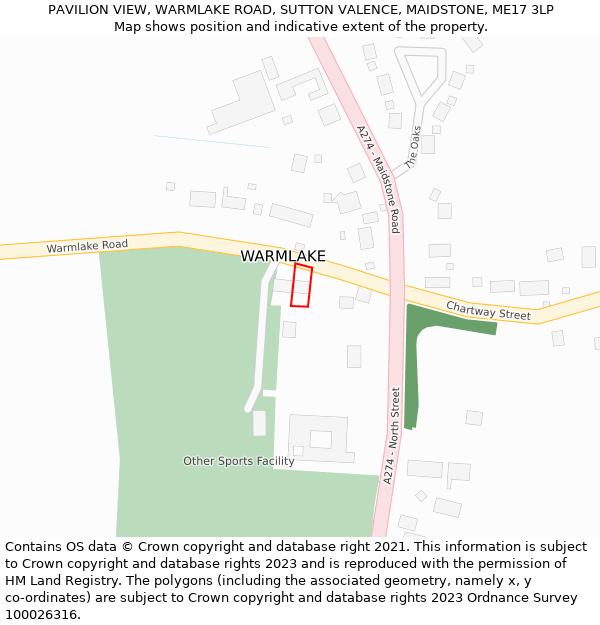 PAVILION VIEW, WARMLAKE ROAD, SUTTON VALENCE, MAIDSTONE, ME17 3LP: Location map and indicative extent of plot