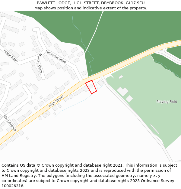 PAWLETT LODGE, HIGH STREET, DRYBROOK, GL17 9EU: Location map and indicative extent of plot