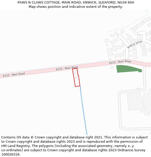 PAWS N CLAWS COTTAGE, MAIN ROAD, ANWICK, SLEAFORD, NG34 9SH: Location map and indicative extent of plot