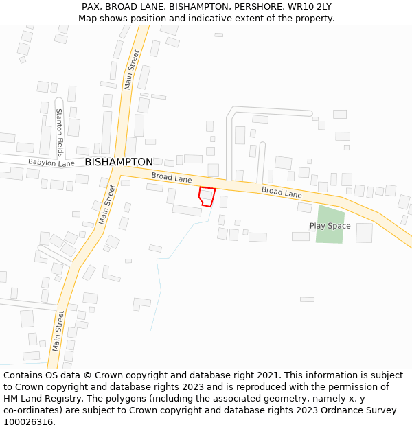 PAX, BROAD LANE, BISHAMPTON, PERSHORE, WR10 2LY: Location map and indicative extent of plot