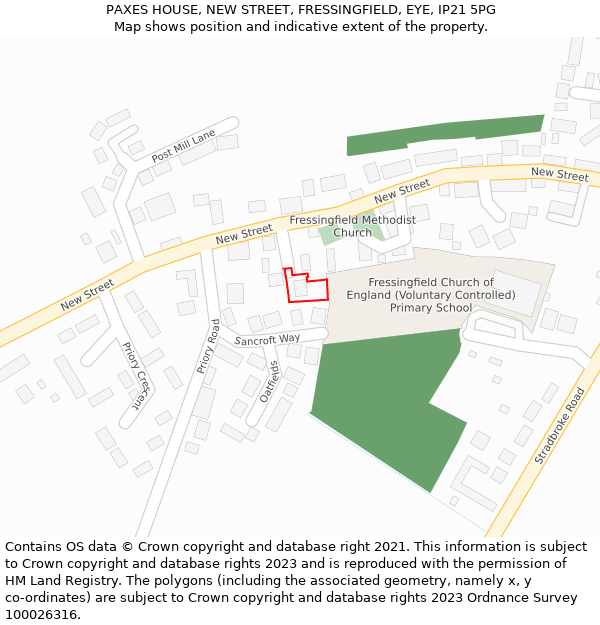PAXES HOUSE, NEW STREET, FRESSINGFIELD, EYE, IP21 5PG: Location map and indicative extent of plot