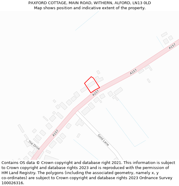 PAXFORD COTTAGE, MAIN ROAD, WITHERN, ALFORD, LN13 0LD: Location map and indicative extent of plot
