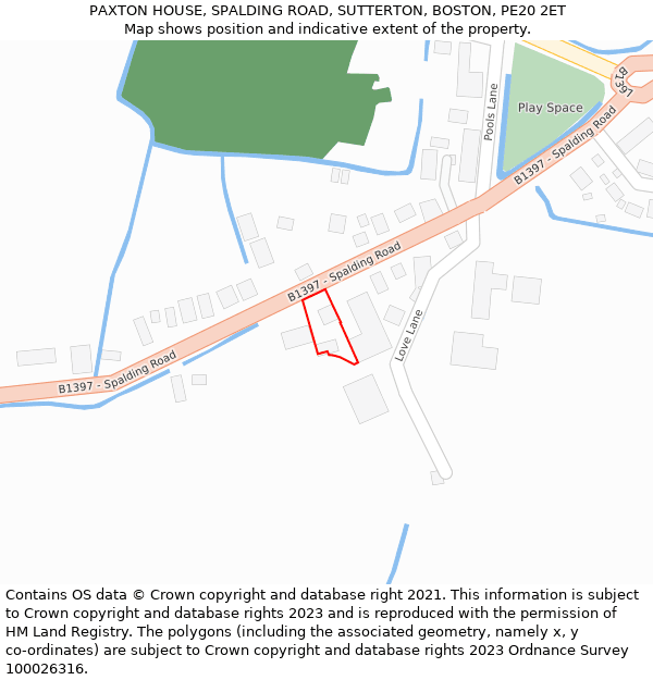 PAXTON HOUSE, SPALDING ROAD, SUTTERTON, BOSTON, PE20 2ET: Location map and indicative extent of plot