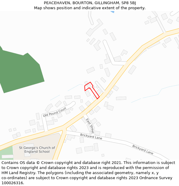 PEACEHAVEN, BOURTON, GILLINGHAM, SP8 5BJ: Location map and indicative extent of plot