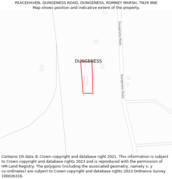 PEACEHAVEN, DUNGENESS ROAD, DUNGENESS, ROMNEY MARSH, TN29 9NE: Location map and indicative extent of plot