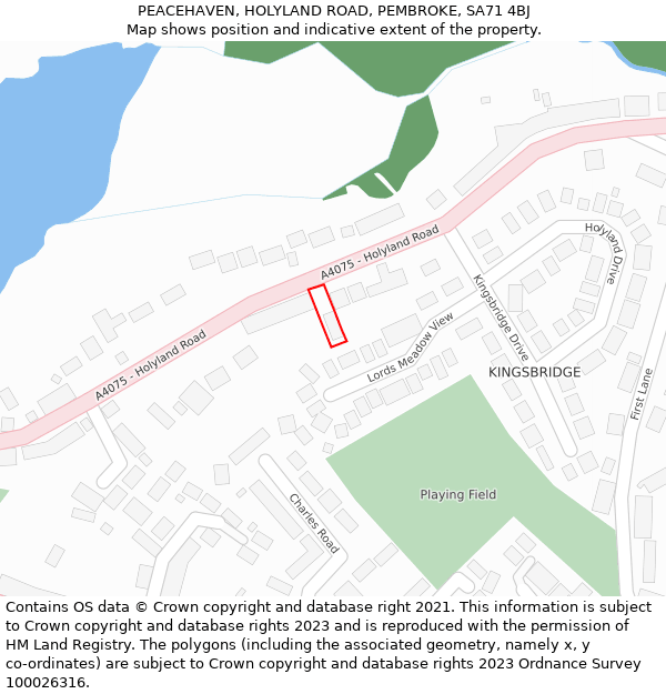 PEACEHAVEN, HOLYLAND ROAD, PEMBROKE, SA71 4BJ: Location map and indicative extent of plot