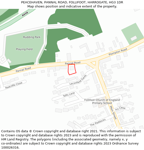 PEACEHAVEN, PANNAL ROAD, FOLLIFOOT, HARROGATE, HG3 1DR: Location map and indicative extent of plot