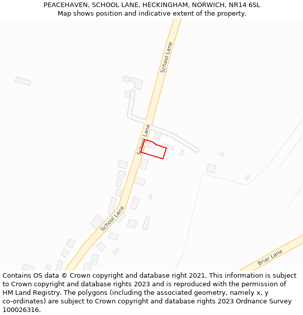 PEACEHAVEN, SCHOOL LANE, HECKINGHAM, NORWICH, NR14 6SL: Location map and indicative extent of plot
