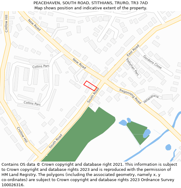 PEACEHAVEN, SOUTH ROAD, STITHIANS, TRURO, TR3 7AD: Location map and indicative extent of plot