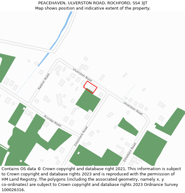 PEACEHAVEN, ULVERSTON ROAD, ROCHFORD, SS4 3JT: Location map and indicative extent of plot