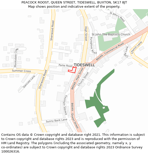 PEACOCK ROOST, QUEEN STREET, TIDESWELL, BUXTON, SK17 8JT: Location map and indicative extent of plot