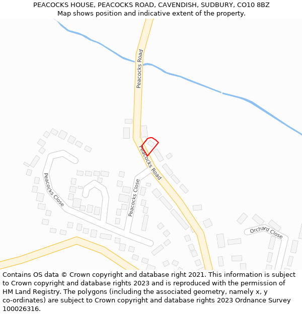 PEACOCKS HOUSE, PEACOCKS ROAD, CAVENDISH, SUDBURY, CO10 8BZ: Location map and indicative extent of plot