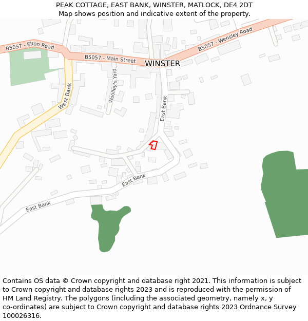 PEAK COTTAGE, EAST BANK, WINSTER, MATLOCK, DE4 2DT: Location map and indicative extent of plot