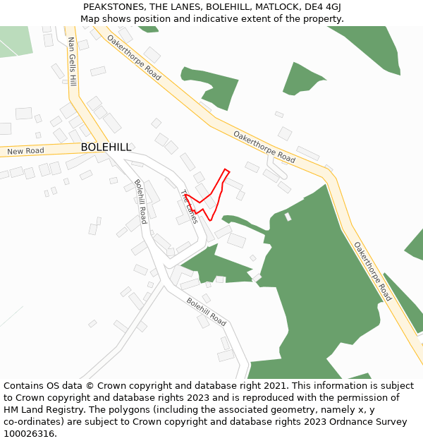 PEAKSTONES, THE LANES, BOLEHILL, MATLOCK, DE4 4GJ: Location map and indicative extent of plot