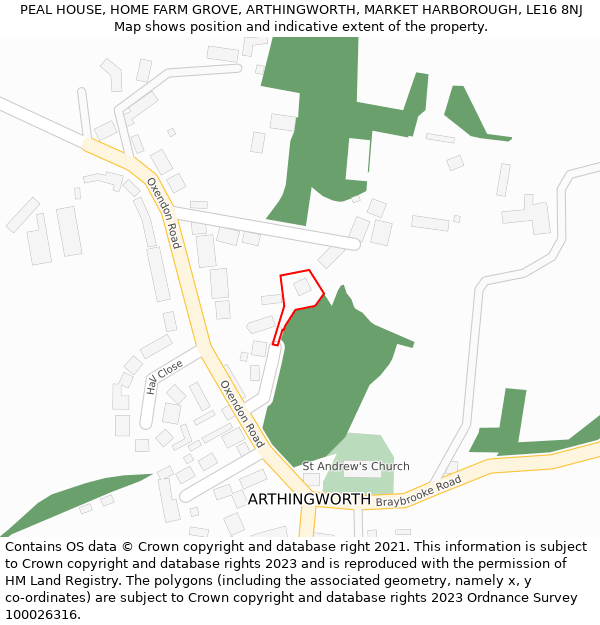 PEAL HOUSE, HOME FARM GROVE, ARTHINGWORTH, MARKET HARBOROUGH, LE16 8NJ: Location map and indicative extent of plot